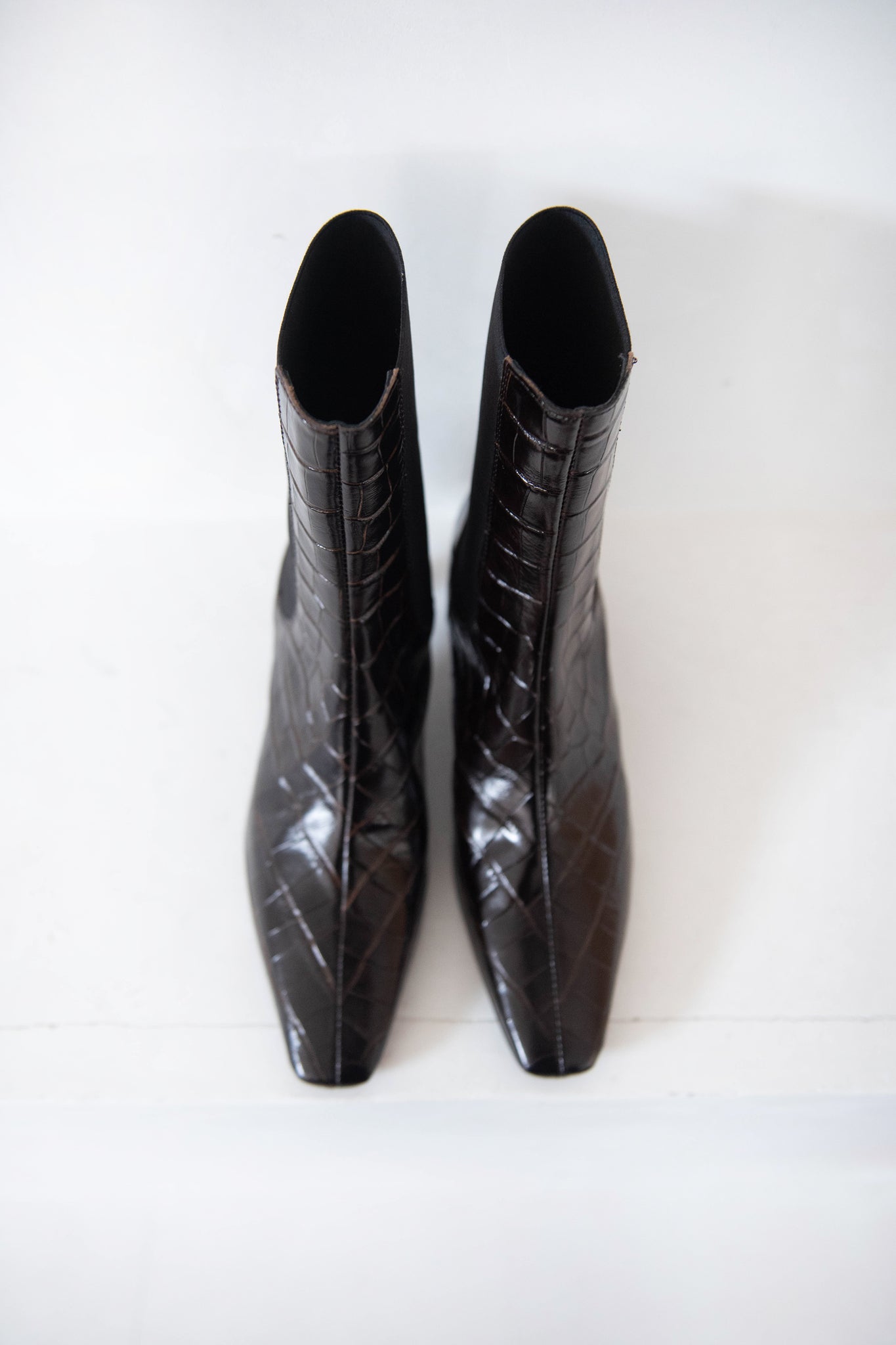 Totême - The Mid-Heel Leather Boot, Dark Brown Croco