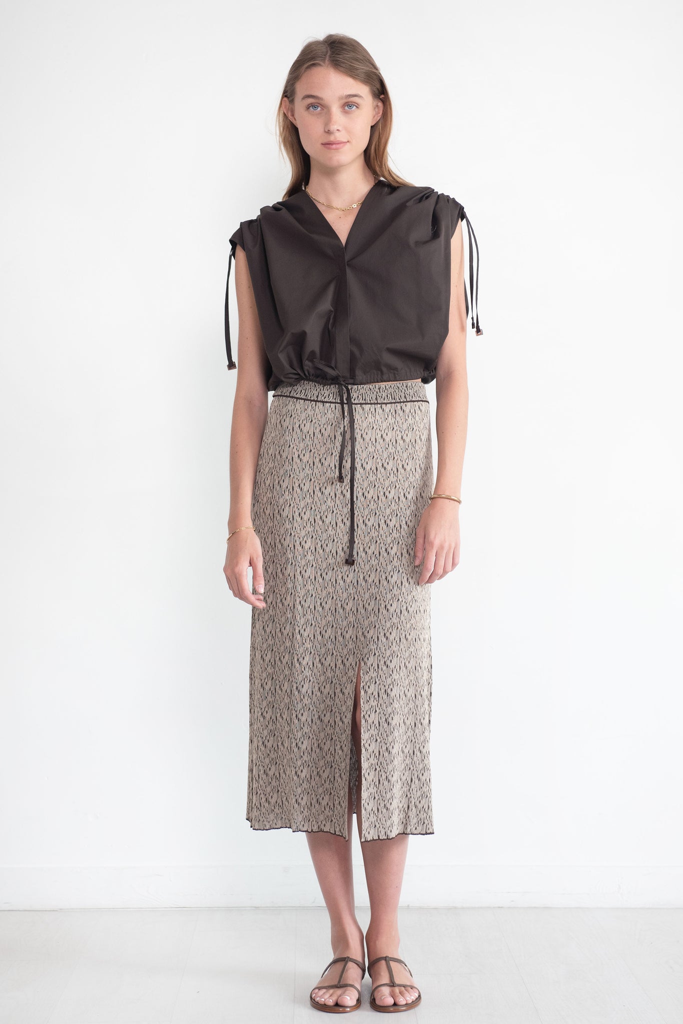 VERONIQUE LEROY - Irregular-Rib Skirt, Dust Beige