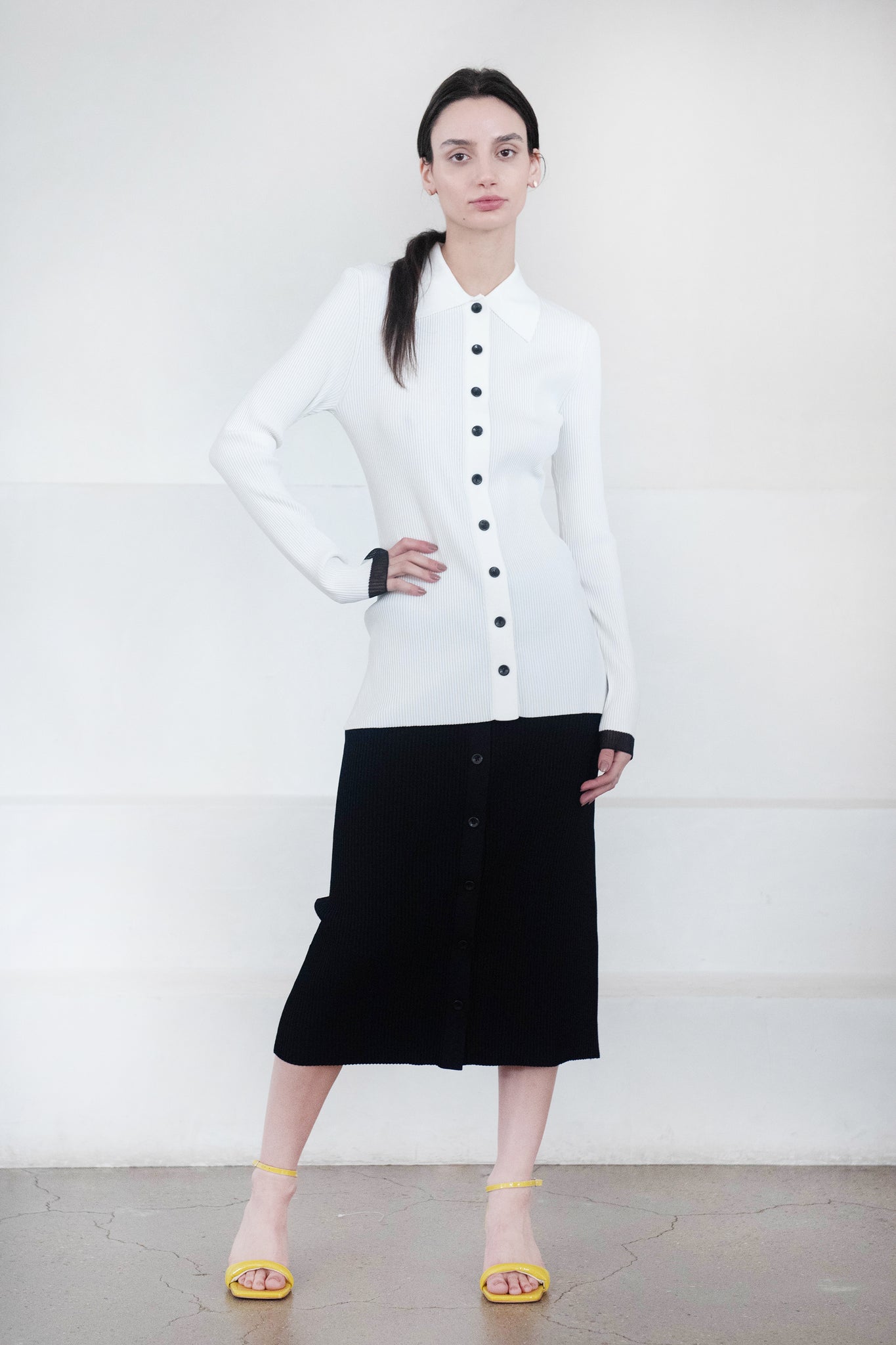 Proenza Schouler White Label - Rib Knit Fitted Cardigan, Cream