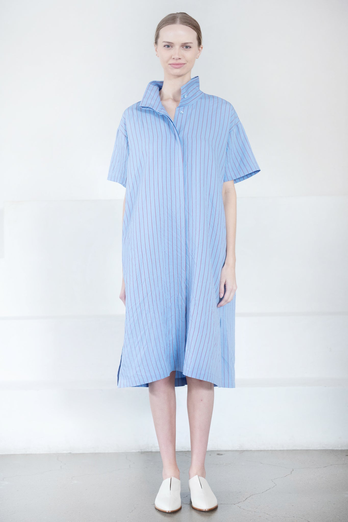 WJ MARTIN - Diane Dress, Blue & Burgundy Stripe