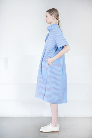WJ MARTIN - Diane Dress, Blue & Burgundy Stripe