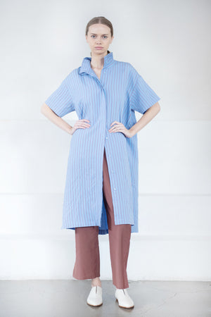 WJ MARTIN - Diane Dress, Blue & Burgundy Stripe