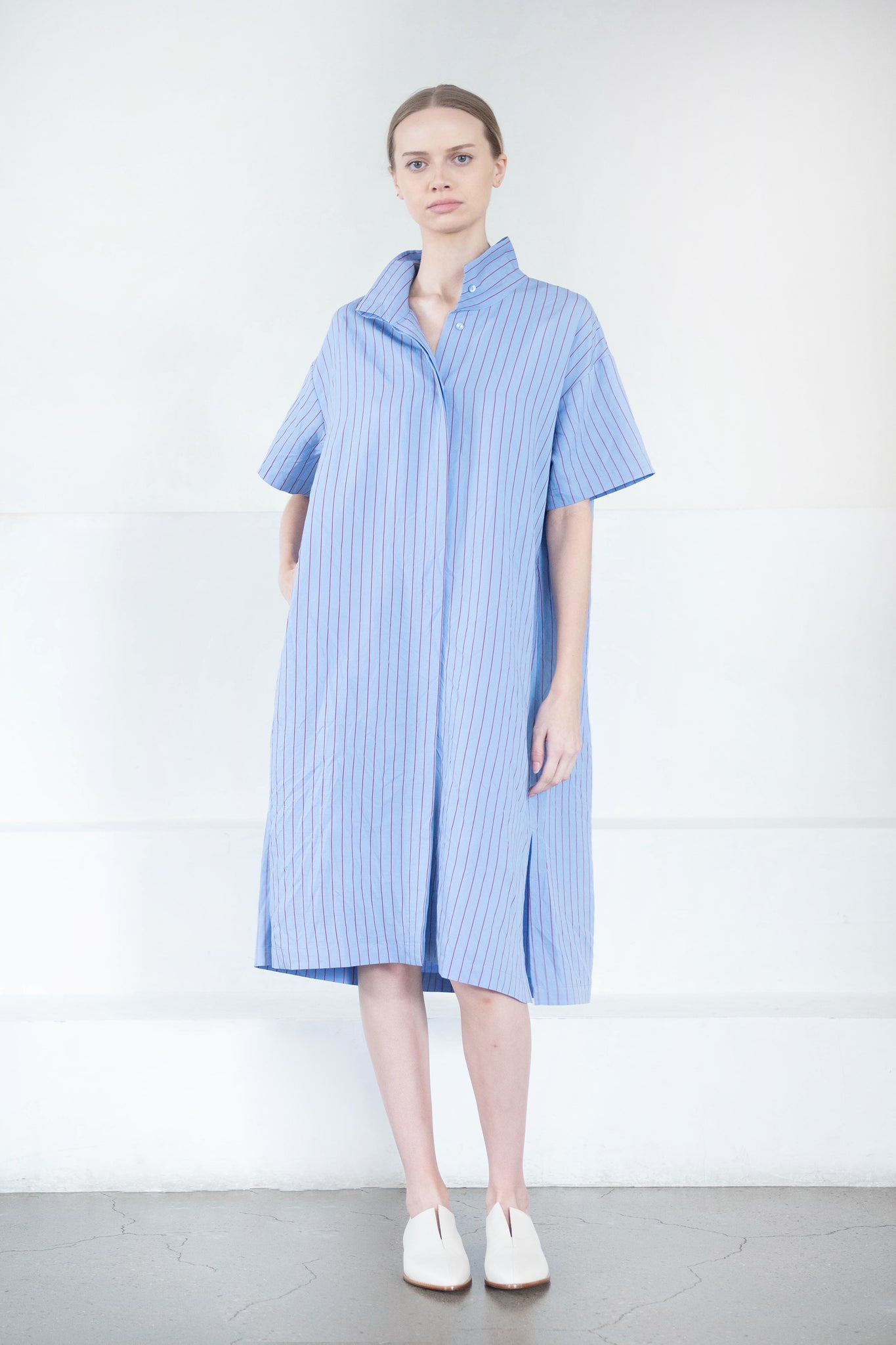 WJ MARTIN - Diane Dress, Blue & Burgundy Stripe